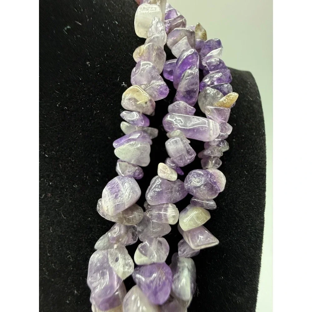 Amethyst Chip Beaded Necklace 18" Gemstone 3 Layers Purple Stone Natural Tested - Picture 2 of 9
